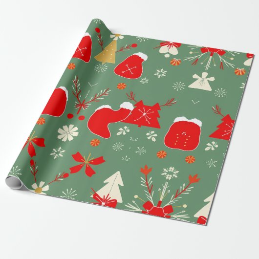 grillig kerstkous patroon cadeaupapier (Uitgerold)