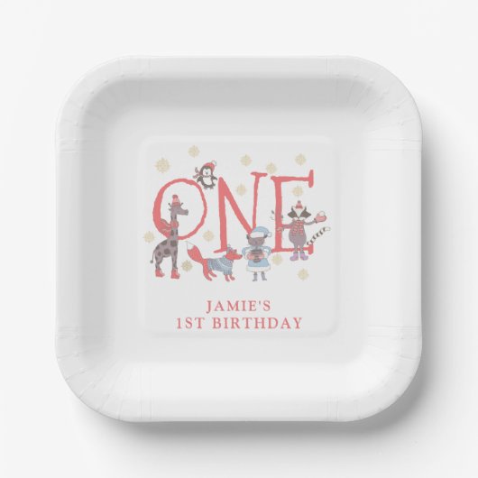 grillig Kind's Winter 1e Verjaardagsfeest Papieren Bordje (Voorkant)