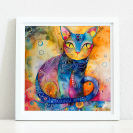 GRILLIG KLEURRIJK KAT POSTER