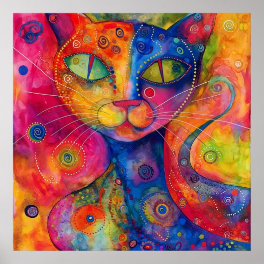 GRILLIG KLEURRIJK KAT POSTER (Voorkant)