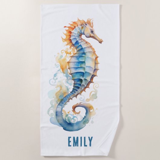 GRILLIG, KLEURRIJK ZEEPAARD GEPERSONALISEERD STRANDLAKEN (Voorkant)