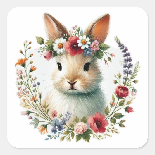 grillig konijnengezicht vierkante sticker (Voorkant)