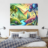 Grillig landschap met wervelende bomen en rivier canvas afdruk (Insitu (Slaapkamer))