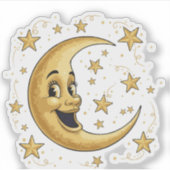  grillig Man op de maan | Golden Celesti Sticker (Voorkant)