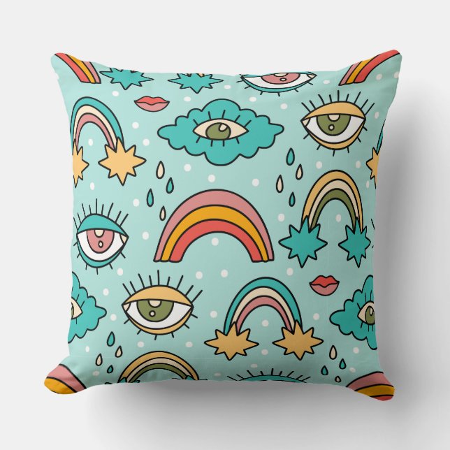 grillig meerkleurig retro-symbolenpatroon kussen (Voorkant)
