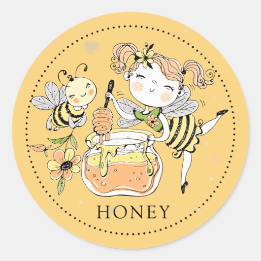 Grillig Meisje bijenhoning Potlabel Ronde Sticker (Voorkant)