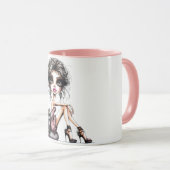 grillig meisje grote ogen met kat mok (Voorkant rechts)