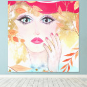 grillig meisje in Pet gezicht hand bladeren Canvas Afdruk (Insitu (Houten vloer))