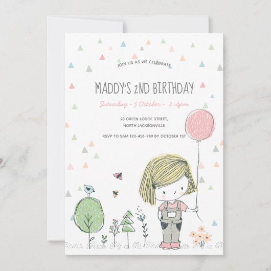 grillig meisje Kinder peuters verjaardagsuitnodigi Kaart (Voorkant)