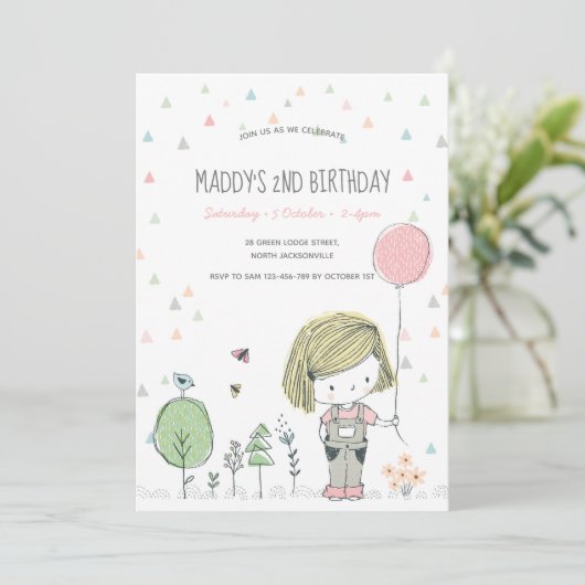 grillig meisje Kinder peuters verjaardagsuitnodigi Kaart (Staand voorkant)