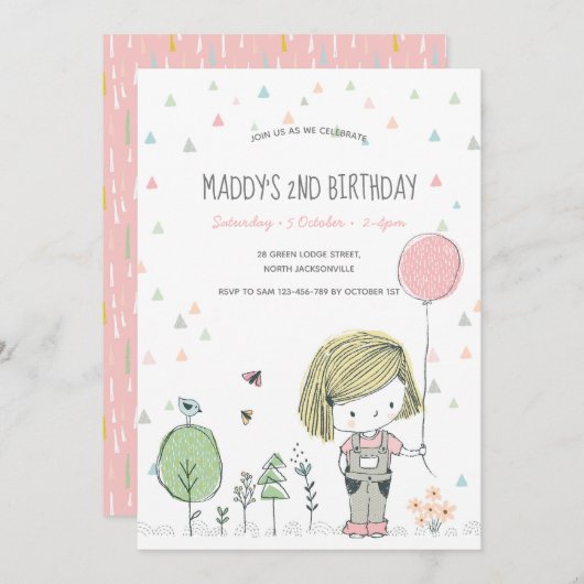 grillig meisje Kinder peuters verjaardagsuitnodigi Kaart (Voorkant / Achterkant)