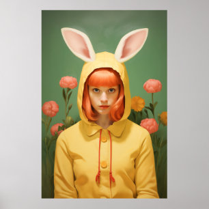 grillig meisje met konijnenhoeden poster