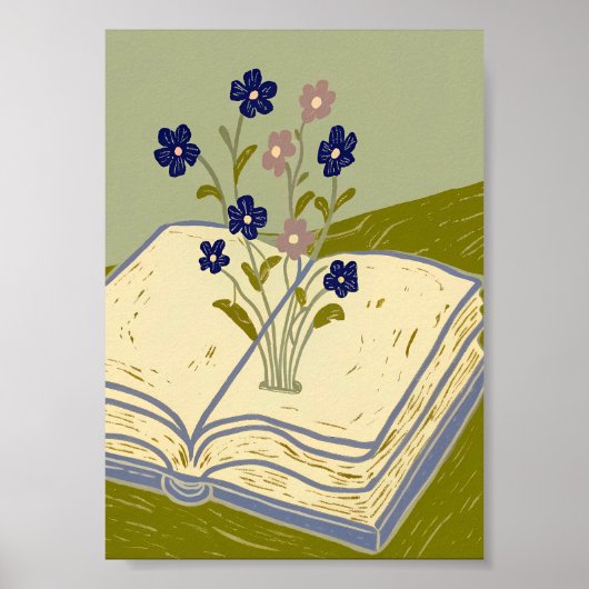 Grillig Open Boek met Illustratie van Wilde Bloeme Poster (Voorkant)