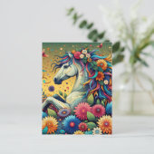 grillig paard in kleurrijke bloemen briefkaart (Staand voorkant)