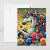  grillig paard in kleurrijke bloemen briefkaart (Voorkant / Achterkant)