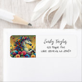  grillig paard in kleurrijke bloemen etiket (Insitu)