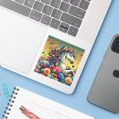  grillig paard in kleurrijke bloemen sticker (Laptop met iPhone)