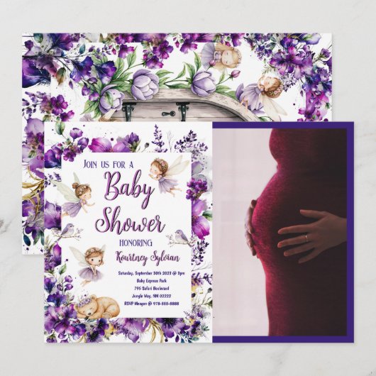 grillig Paarse feeëriek Baby shower Kaart (Voorkant / Achterkant)