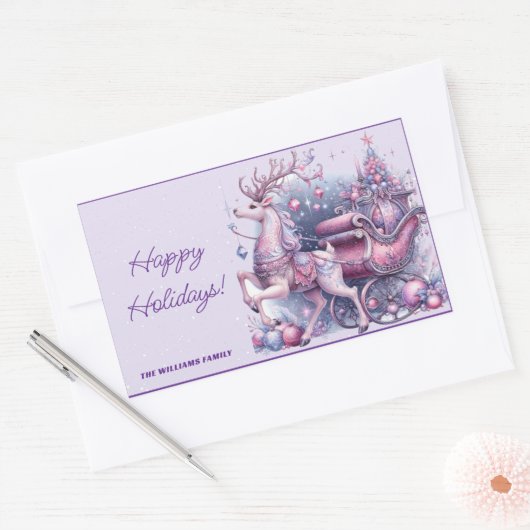 grillig Paarse rendier Rechthoekige Sticker (Envelop)