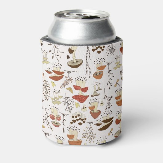 grillig paddenstoelenpatroon in het bos blikjeskoeler (Blikje Achterkant)