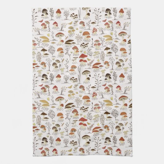 grillig paddenstoelenpatroon in het bos theedoek (Verticaal)