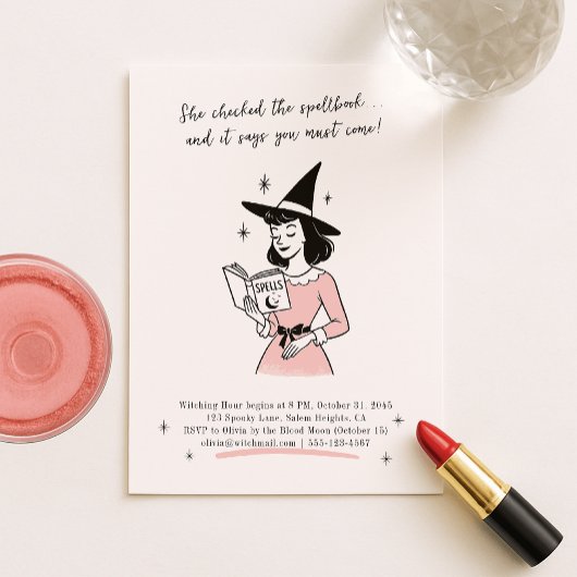 grillig | Retro Spellbook Witch Halloween Party Kaart