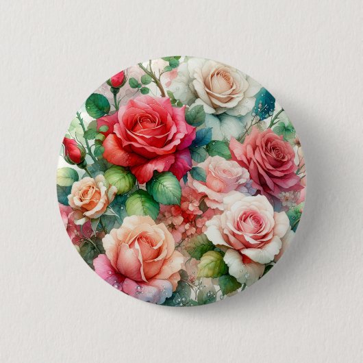 grillig Roos Ronde Button 5,7 Cm (Voorkant)