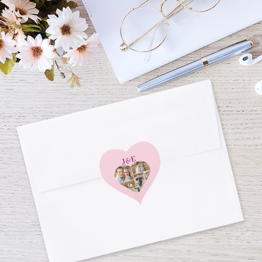 Grillig Roze Monogram Hart Fotocollage Sticker
