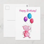 Grillig Roze Varken met Ballonnen Briefkaart (Voorkant / Achterkant)