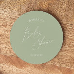 grillig salie groen Baby shower Ronde Kartonnen Onderzetter<br><div class="desc">Introductie van ons grillige salie groene baby shower rond papier onderzetter, ideaal voor uw eenvoudige moderne boho feest elk seizoen van het jaar! Dit onderzetter heeft een boho-chique, genderneutrale sfeer met elegante kalligrafie en een delicaat minimalistisch ontwerp, waardoor het ideaal is voor zowel meisjes als jongens. Bovendien is het bewerkbaar,...</div>
