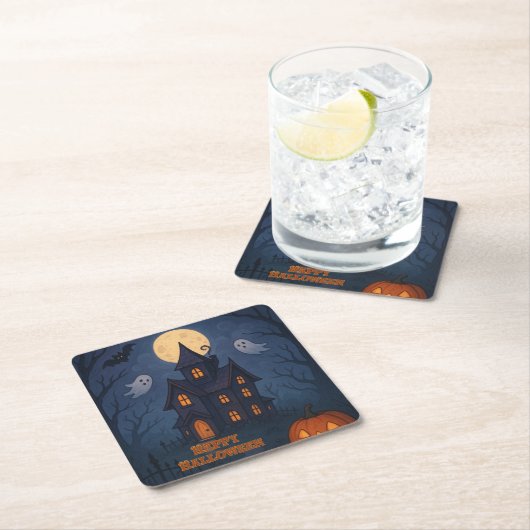 grillig Schattige spookachtig spookhuis | Hallowee Kartonnen Onderzetters (Insitu)