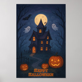 grillig Schattige spookachtig spookhuis | Hallowee Poster