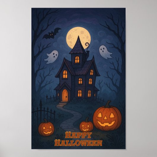 grillig Schattige spookachtig spookhuis | Hallowee Poster (Voorkant)