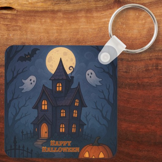grillig Schattige spookachtig spookhuis | Hallowee Sleutelhanger (Achterkant)