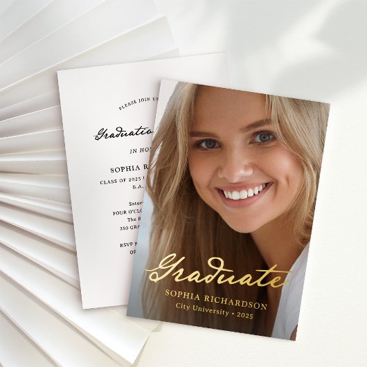 grillig schrift | Chic Photo Afstuderen Gold Folie Uitnodiging