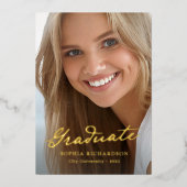 grillig schrift | Chic Photo Afstuderen Gold Folie Uitnodiging (Voorkant)