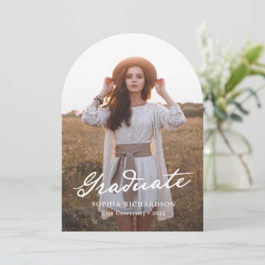 grillig schrift | Chic Photo Graduation Party Kaart (Staand voorkant)