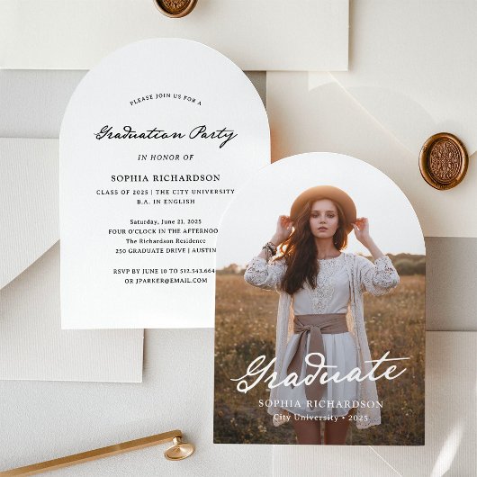 grillig schrift | Chic Photo Graduation Party Kaart