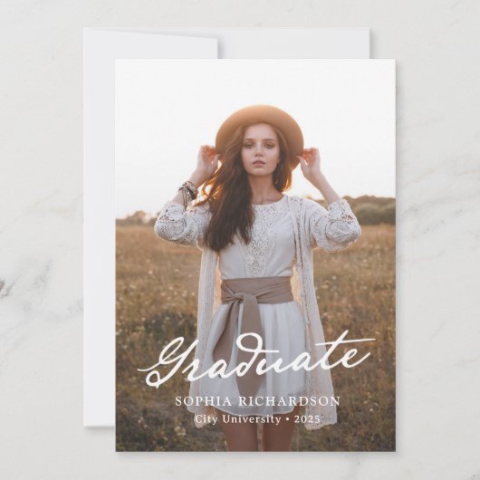 grillig schrift | Chic Twee Foto Afstuderen Aankondiging (Voorkant)