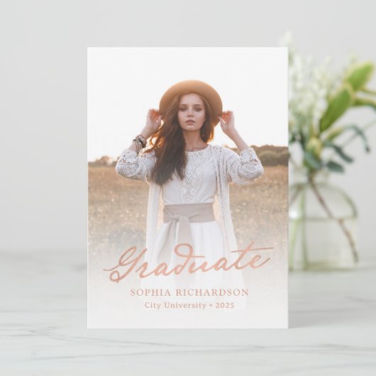 grillig schrift | Chic Twee Foto Afstuderen Aankondiging (Staand voorkant)