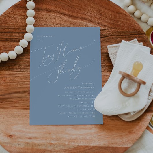 grillig stoffig blauw klein menselijk Baby shower Kaart