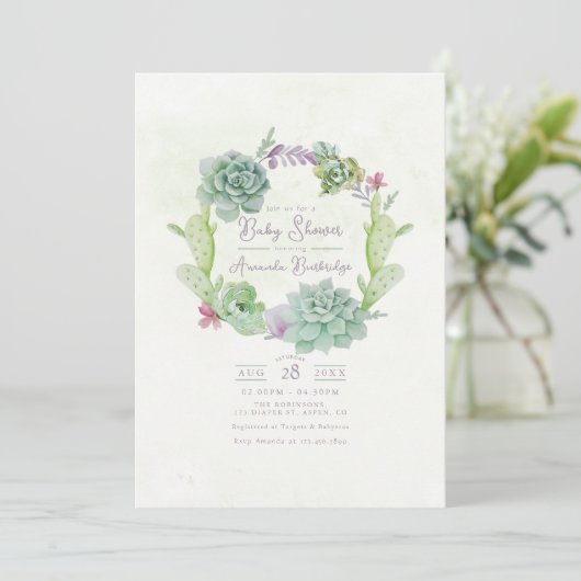 grillig succulent krans Baby shower Kaart (Staand voorkant)