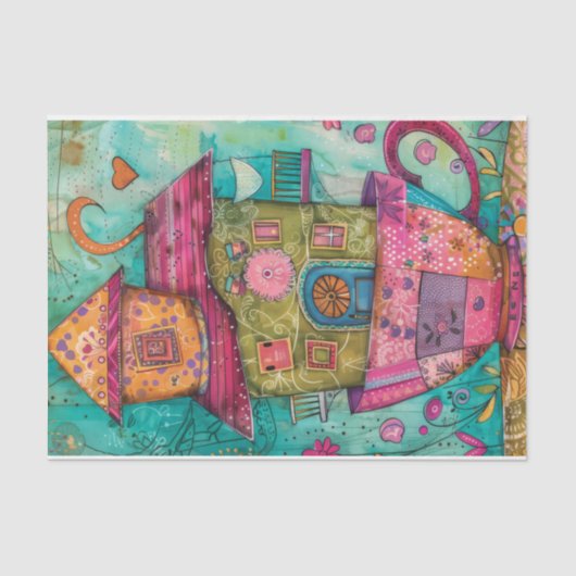 GRILLIG THEE CUP HUIS DECOUPAGE TISSUEPAPIER (Voorkant)