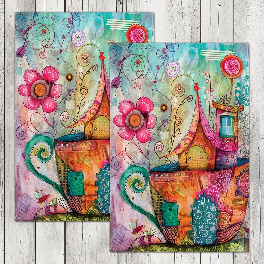 GRILLIG THEE CUP HUIS DECOUPAGE TISSUEPAPIER