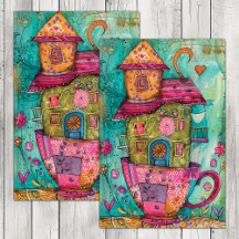 GRILLIG THEE CUP HUIS DECOUPAGE TISSUEPAPIER