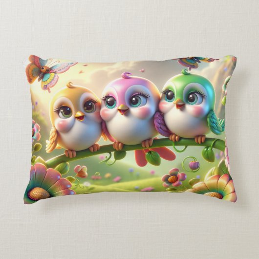 Grillig Trio van Lente Zangvogels Accent Kussen (Voorkant)