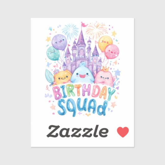 grillig verjaardagsfeest Shirt | Kasteel en ballon Sticker (Vel)