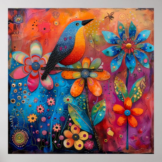 GRILLIG VOGEL- EN BLOEMIG POSTER (Voorkant)