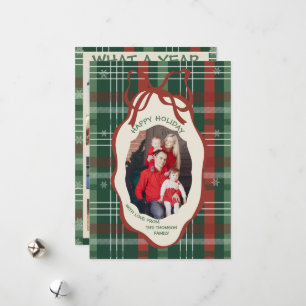 Grillig Wat een jaaroverzicht Geruite Kerstmis Feestdagenkaart
