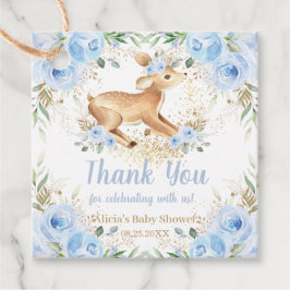 grillig zoet hert blauw bloemig Baby shower Bedankjes Labels